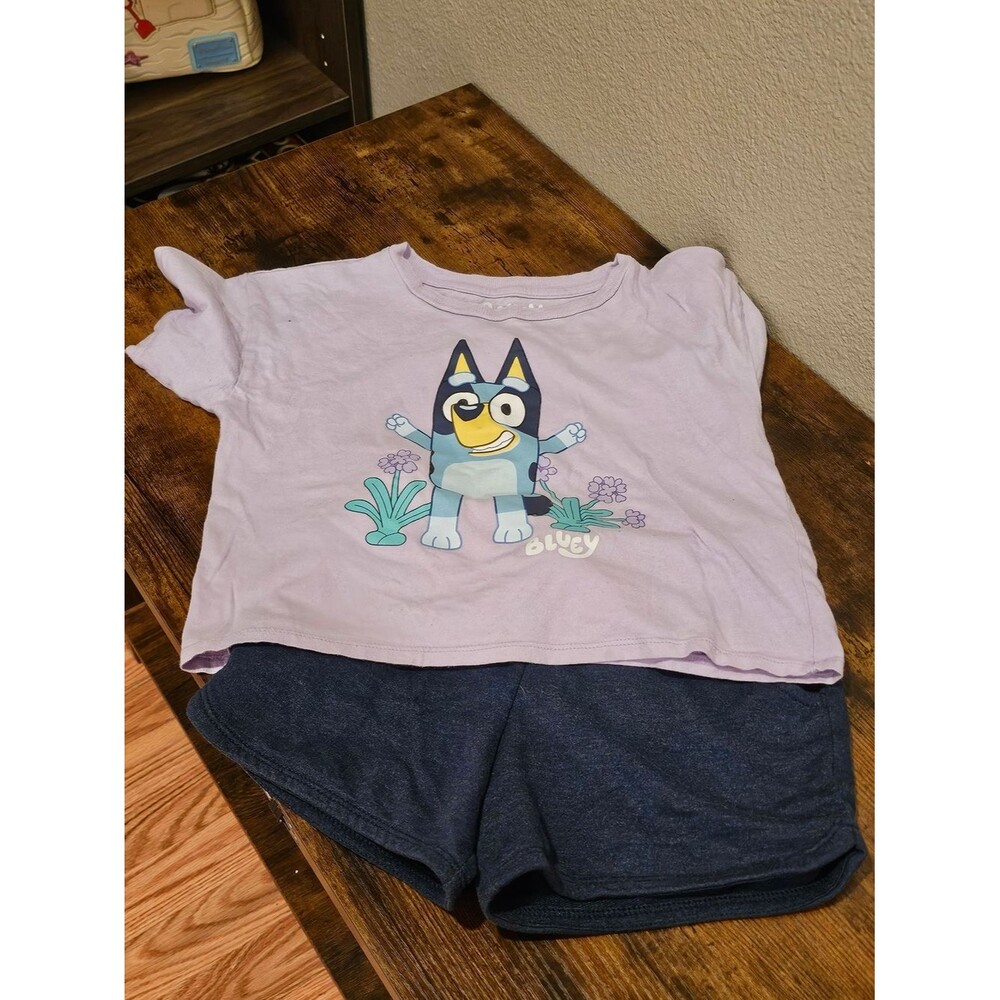 Lilac Bluey Graphic Tee and Navy Shorts Set